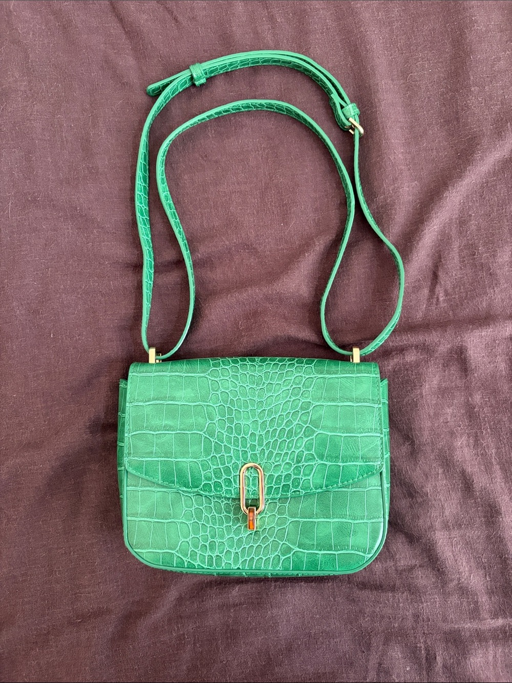a new day Green Croc-Embossed Crossbody Bag with Gold Accent